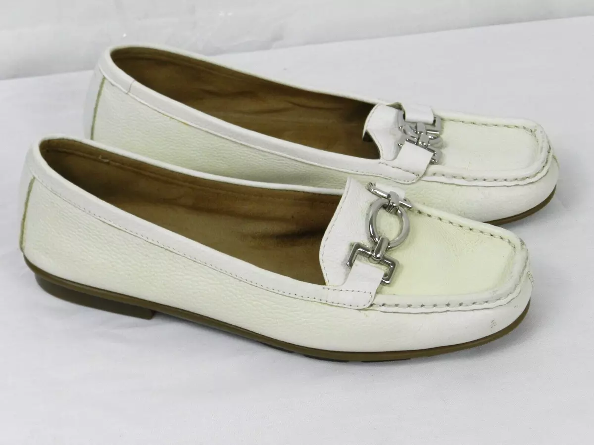 A2 Aerosoles Shoes Womens 8.5 Slip On Loafer White Leather Flats Casual