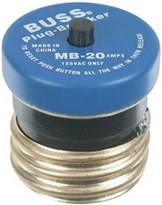 BP/MB-20 20 Amp Edison Base Plug Fuse Circuit Breaker, 125V