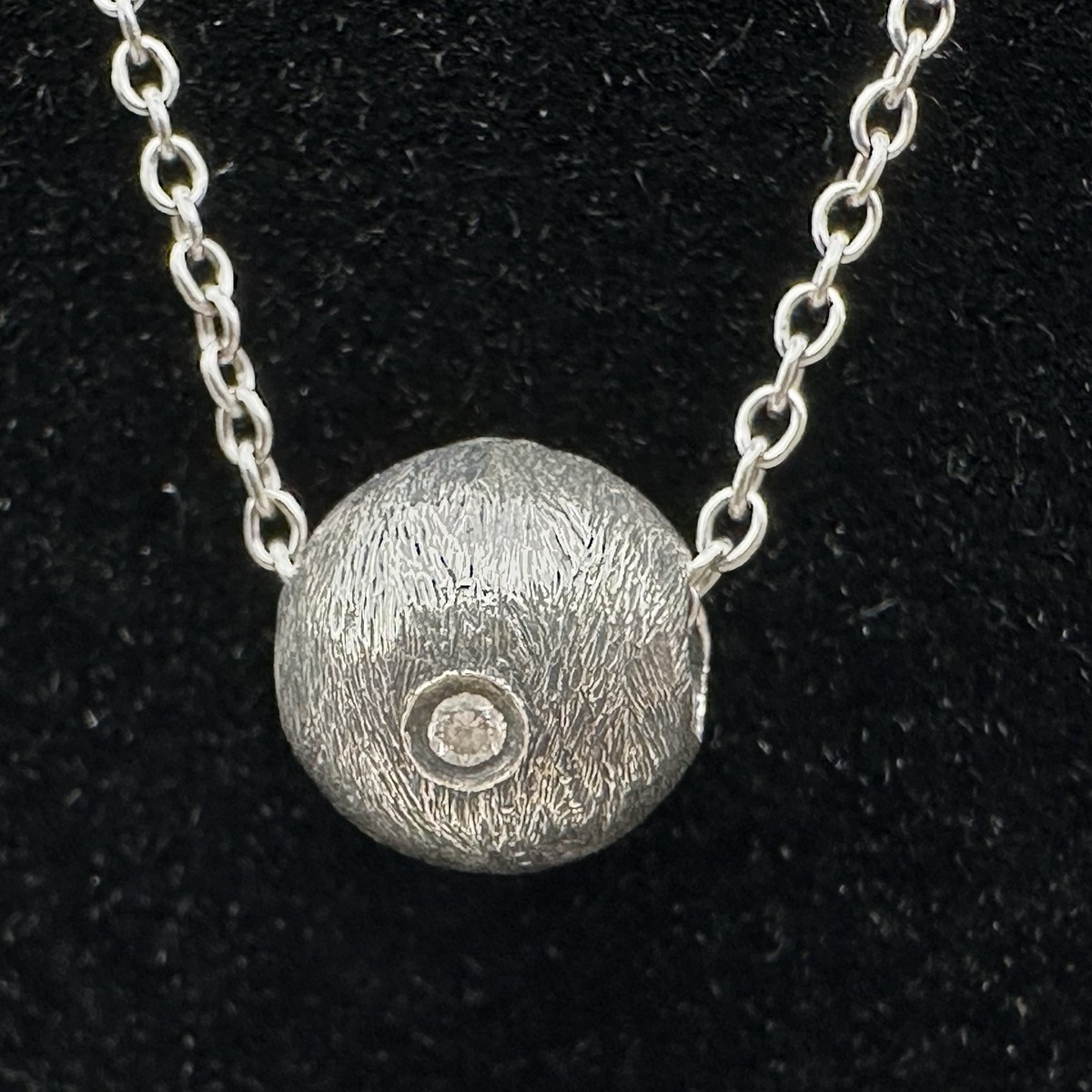 Brushed Ball Diamond Charm Necklace Signed David Tishbi Sterling Silver & 14K View 2