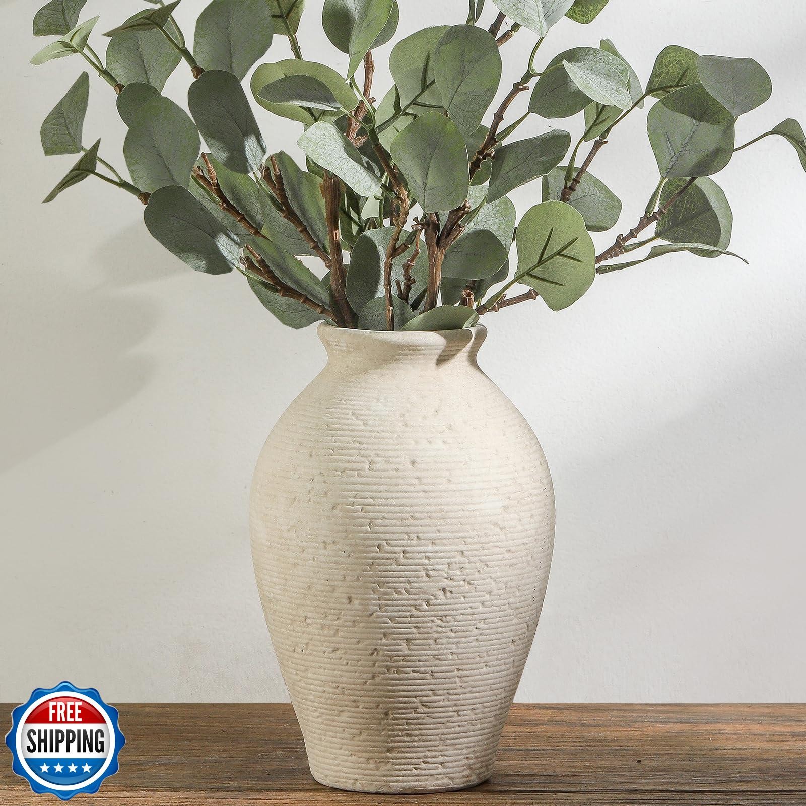 Vanselia Ceramic Flower Vase Home Decor - Large Farmhouse Table Vases Rustic 