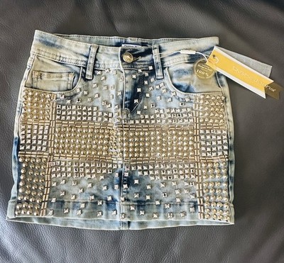 New Dishe  skirt Jeans Rhinestones Stretch 
