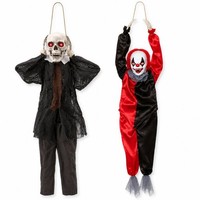 Halloween HäNgende Animierte Clown Und Totenkopf Dekoration Requisiten 2Er...