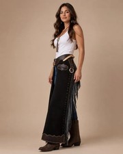Woman Western Cowboy Chap Fringes Suede Leather Pant Riding Chaps