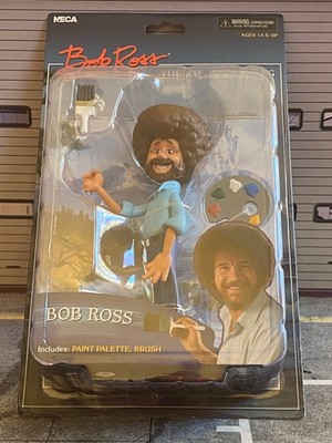 Bob Ross THE JOY OF PAINTING mit Farbpalette und Pinsel NECA Figur Neu