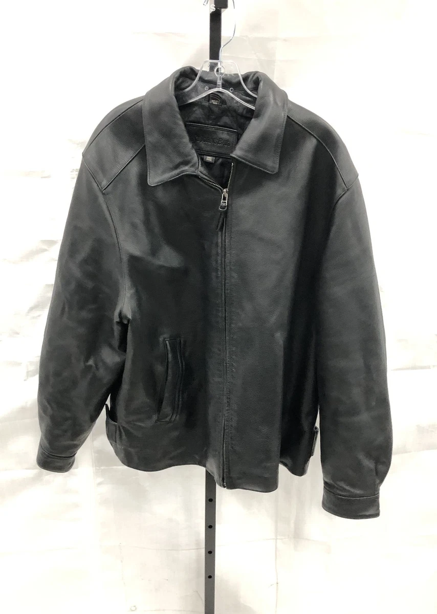 ジャケット・アウター ST.JOHN'S BAY Leather Jacket St Johns Bay Black Leather Zip Front Bomber Jacket Mens Size Extra