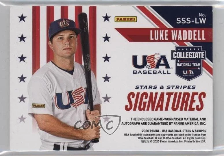 2020 Panini USA Baseball Stars & Stripes Signatures Prime /25 Luke Waddell Auto - Image 2 of 2