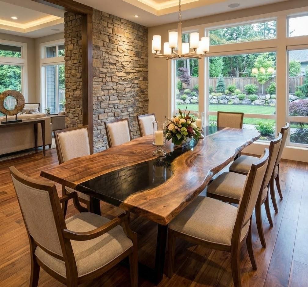 Handmade Live Edge Wood Epoxy River Dining Table Solid Wood Luxury Furniture-image