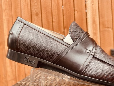Gucci Brown Hilary Lux Diamante 245583 Leather Loafers U.S Size 9