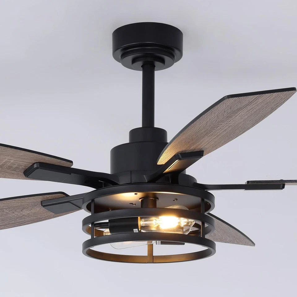 Ceiling Fan 51" - Light & Remote - Reverseable Blade Black/Wood - Black Frame - Image 2 of 4