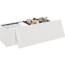 Sitzbank Sitztruhe klappbar, Truhenbank Polsterbank mit Deckel Teddystoff-Bez...