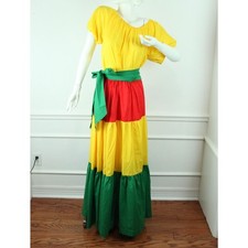 Vintage M L Skirt Top Outfit Boho Tiered Maxi Summer Peasant Resort Tropical 70s