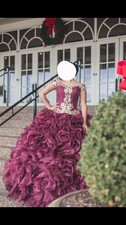Burgundy  Quince/ Ball Gown with Gold Embellishments, Embroidered Bodice