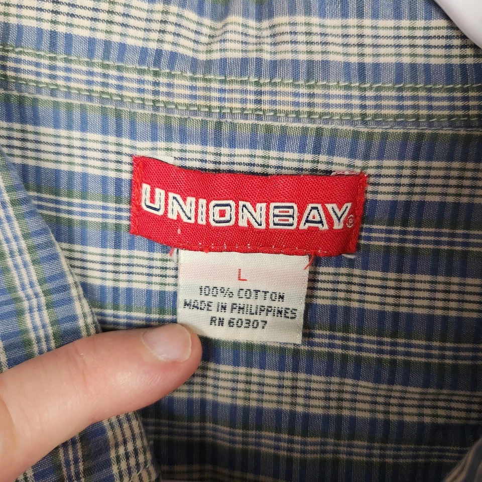 Camisa Unionbay De Colección Para Hombre Grande Azul A Cuadros Manga Corta Con Botones Informal Años 90 Foto 4 de 4
