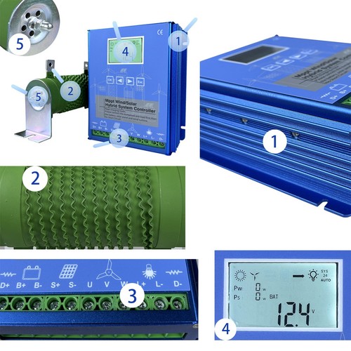 800W 12V 24V 48V Wind Turbine Generator Kit Windmill Inverter MPPT Controller - Foto 25 di 33