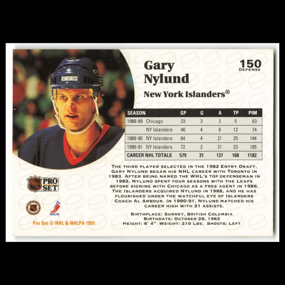 Gary Nylund #150 1991 Pro Set New York Islanders Hockey Card NHL NM - Image 2 of 3