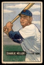 1951 Bowman #177 CHARLIE KELLER  Detroit Tigers  VG (Light Wrinkle TL/ Wear)