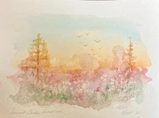 Sunset Original Painting Landscape NEW watercolor art wall decor Artettina USA