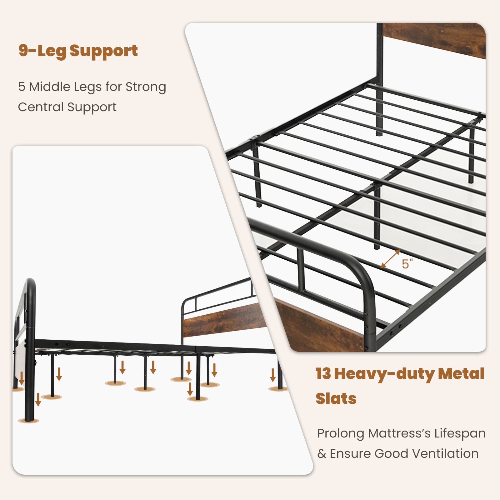 Metal Platform Bed Frame Industrial Headboard Mattress Foundation Full Size