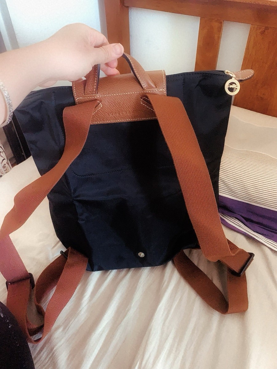 Longchamp Le Pliage Original M Foldable Backpack Black with Brown