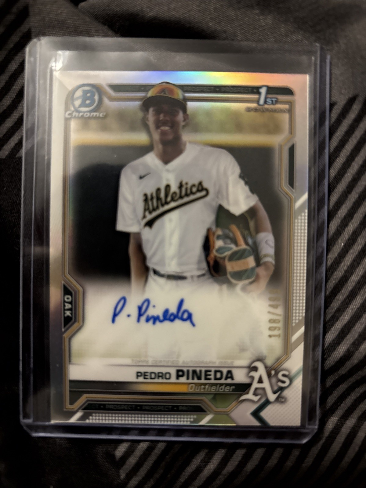 2021 Bowman Chrome Pedro Pineda Auto Refractor 1st Prospect #412/499 Athletics