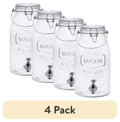 4 pack Clear Glass Mason Sun Tea Beverage Dispenser Jar