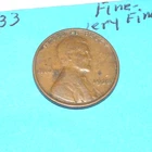 1933  WHEAT CENT   FINE -  VERY  FINE  # 5