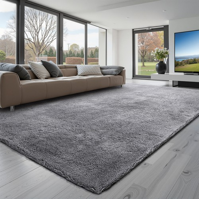 #ad VEVOR Indoor Plush Area Rug 8 x 10ft Grey Plush Carpet for Living Room Bedroom $55.29