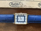 Vintage Seiko Tank Watch with blue and gold markers and new band  5Y30-5379
