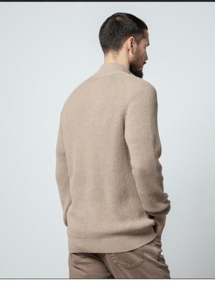 MEXX Beige Oarsman Sweater Men s Size XL Tan Ribbed Cotton Full Zip Up