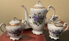 Vintage 13 Pc Children's Tea Set Teapot Creamer Sugar Cups Violets G C Japan 7  