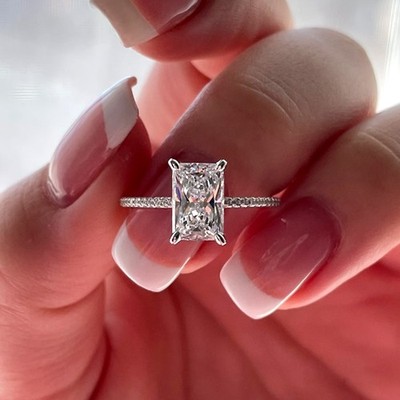 Braut 14k Weißgold Diamant Ring 1,75 Ct IGI Lab Created E F VVS2 Radiant Cut
