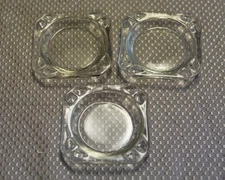 Vintage MCM Set of 3 Clear Glass Table  Ashtray 4 Cigarette Holder/Change Dish