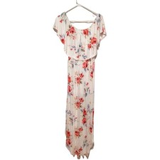 LILBETTER White Maxi Dress with Pink Floral Print – Large NWT Summer Boho Style