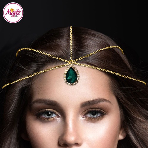 HeadPiece Gold Green Dark Hair Indian 