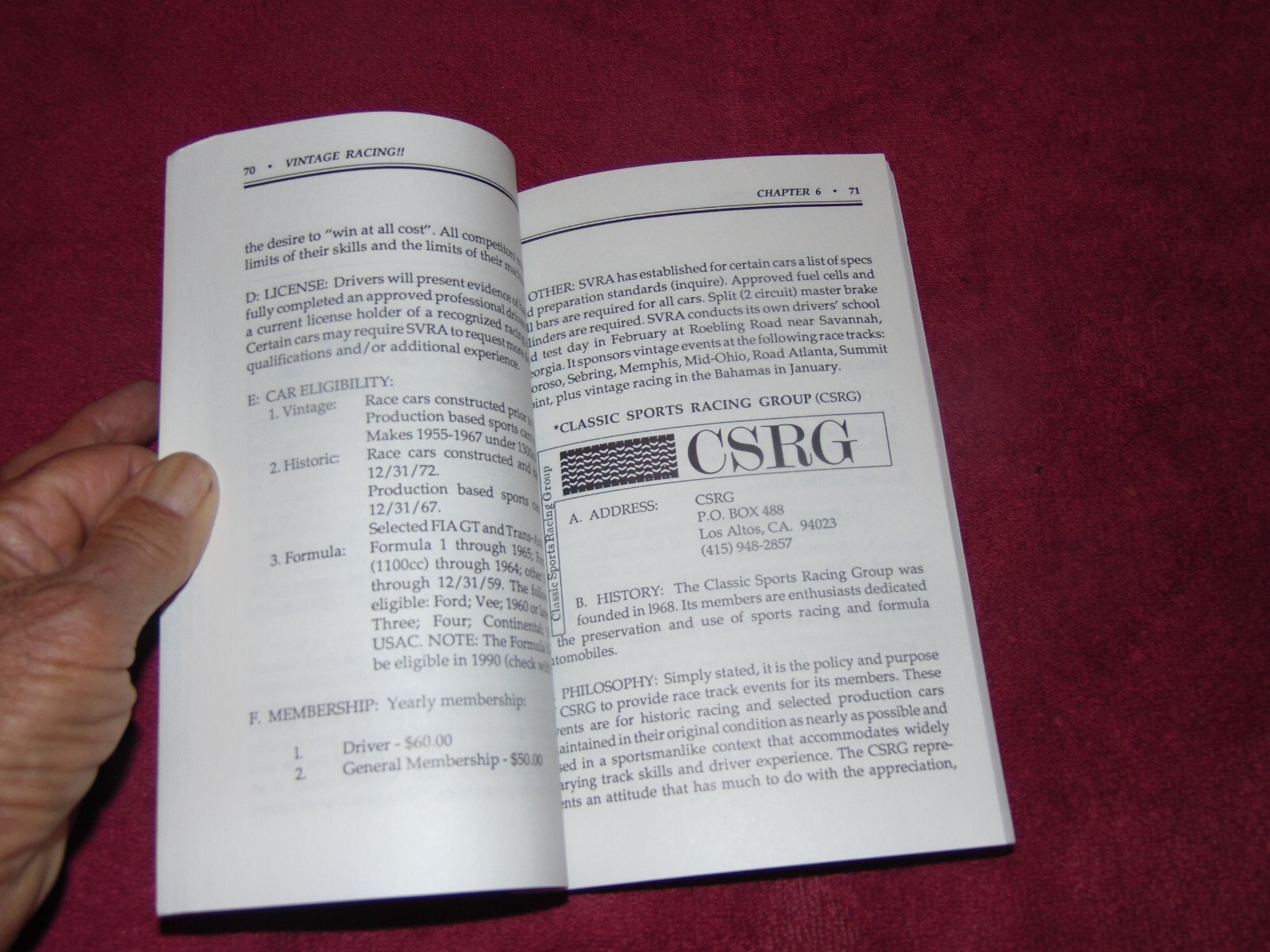 SIGNED 1990 1st SC BOOK: "VINTAGE RACING" BY JIM McCARTHY