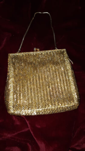 Borsa con perline ORO Borsa con perline di design ricamata Pochette vintage - Foto 1 di 6