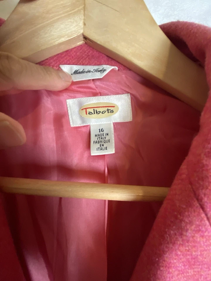 Talbots 女式西装外套 100% 羊毛珊瑚粉色意大利制造 16 码职业 — 第 3/4 张图片