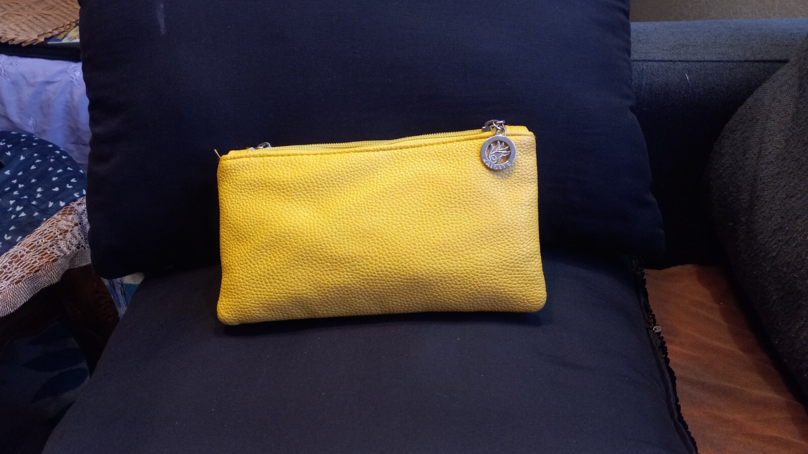 Kaisite leather Purse or clutch. Yellow color with a flower on it. Mother's day. eBay
