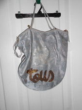 Tous Gray Silver Sequin Handbag Purse W Small Makeup Bag & Dust Bag