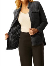 Ecru Suede Shirt Jacket In Ink