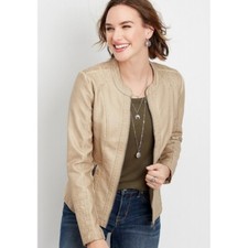 Maurice's Moto Style Tan Faux Leather Jacket Women's Small S Fall Zip Pockets