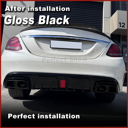 Schwarz Heckdiffusor Spoiler für Mercedes W205 2014-20 Stoßstange Auspuffblenden - Bild 3 von 14