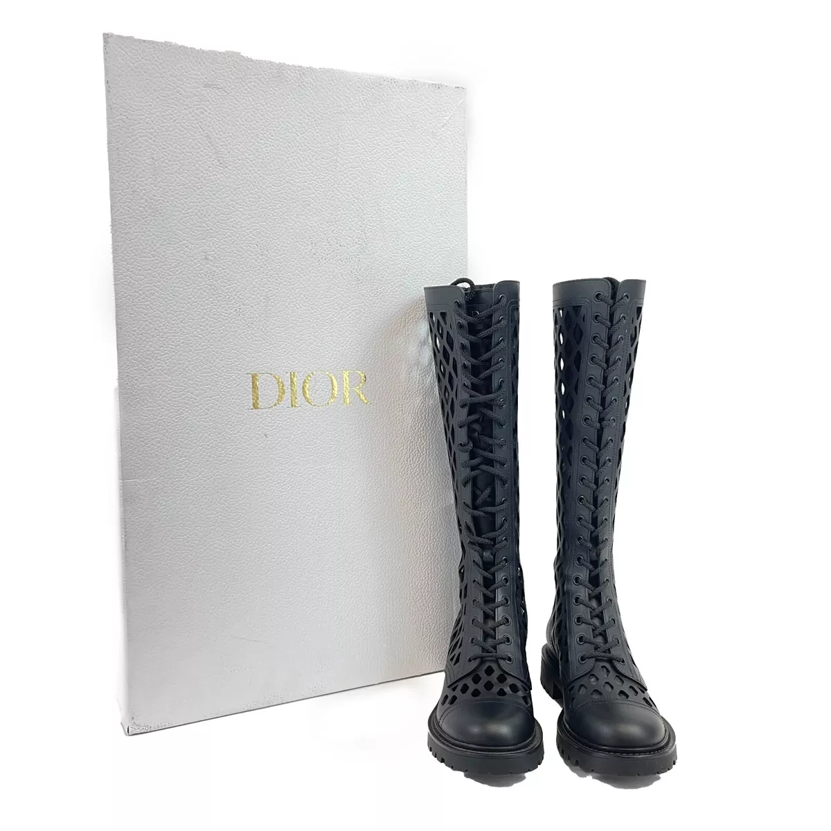 Dior - Authenticated Dior Empreinte Boots - Leather Black Plain for Women, Good Condition