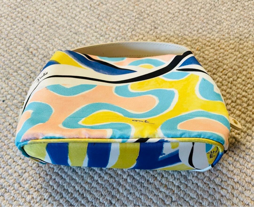 EMILIO PUCCI Pouch Vanity Handbag Nylon Leather Blue White EMILIO PUCCI Pouch Vanity Handbag Nylon Leather Blue White