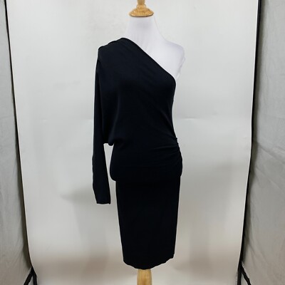 navy blue dress for baby girl LOFT Black Taupe Rayon Asymmetric Cinch Ruched Fine Sweater Knit Dress  Women's S main image 0