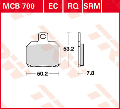 Plaquettes TRW MCB 700 anti-sifflement pour frein arrière Moto Guzzi V7 Stone