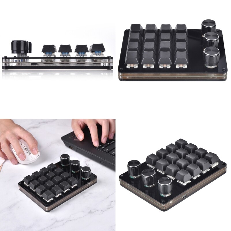Compact 16-Key Macro Mechanical Keyboard with 3 Knobs for Professional Use