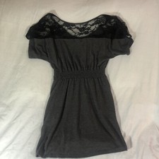 Delirious Size Large Gray with lace shoulders Dress has pockets  Lace Mini Dress