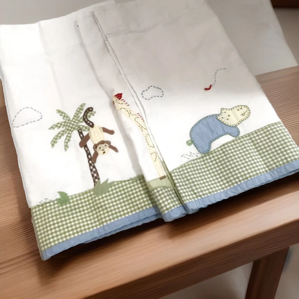 2 POTTERY BARN valances infantis 44X18 apliques para animais de safári decoração quarto de bebê zoológico em excelente estado usado - Imagem 3 de 4