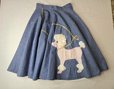 Vintage 1950s Denim Chambray Embroidered Full Circle Poodle Skirt 24 Waist